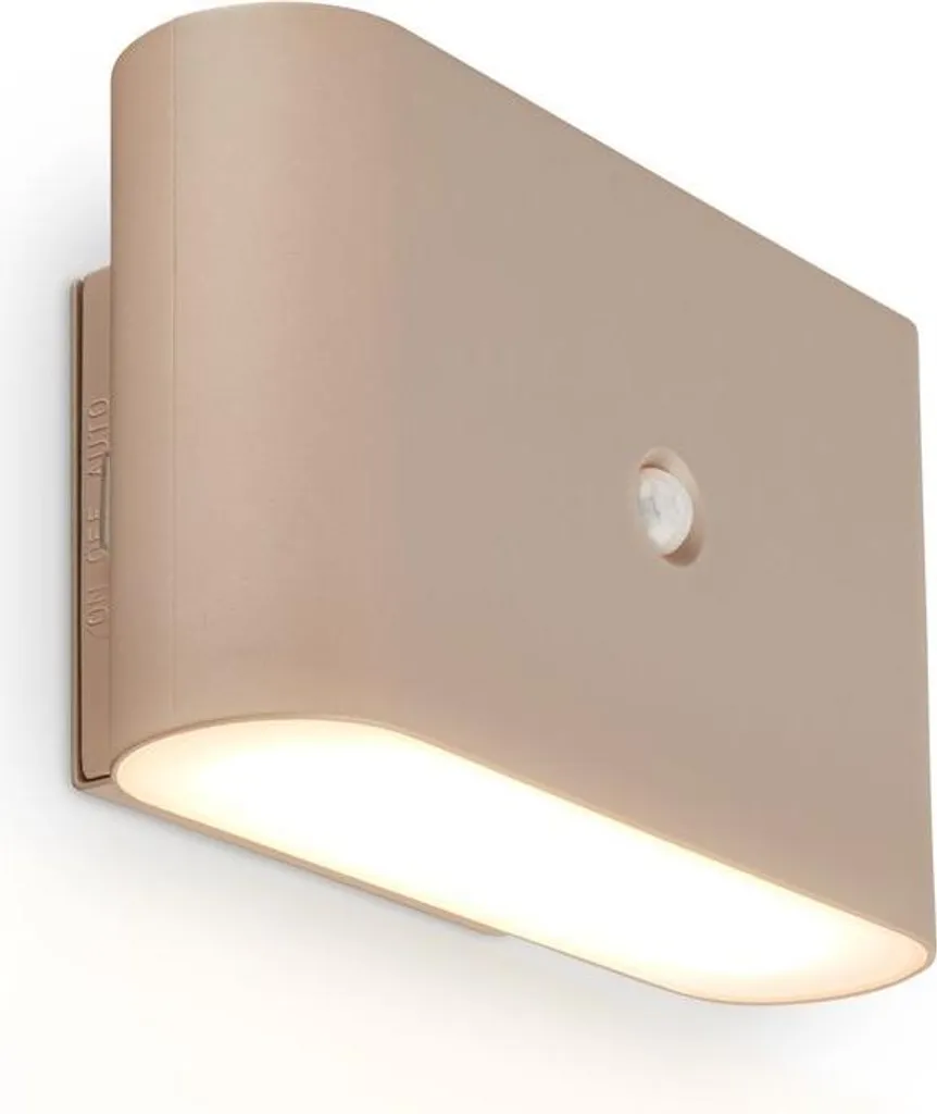 Briloner CHET Lampada da parete a LED senza collegamento alla rete elettrica e senza foratura, batteria ricaricabile, rilevatore di movimento, luce bianca calda, cuscinetto adesivo, beige, 16 x 9,5 x 6,5 cm