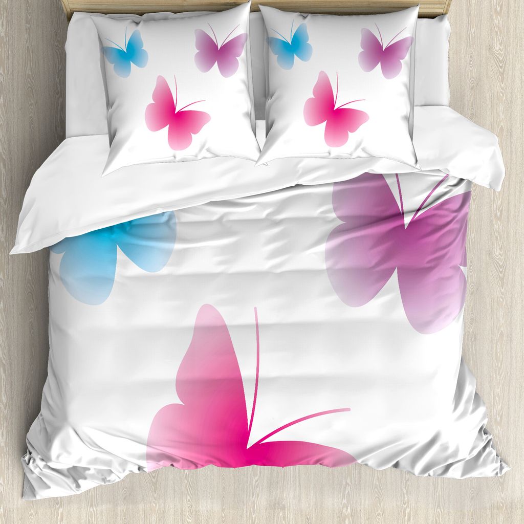 ABAKUHAUS Tier Bettbezug, Flügel Life Thema, Milbensicher Allergiker geeignet mit Kissenbezügen, 155 cm x 220 cm - 80 x 80 cm, Rose Pink und Blau...