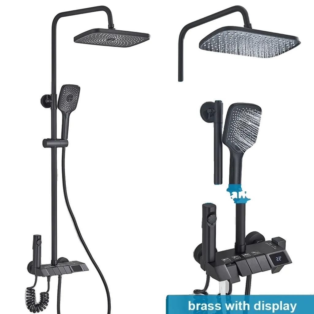 Rubinetto Doccia Smart Nero Ottone - Miscelatore Digitale LED