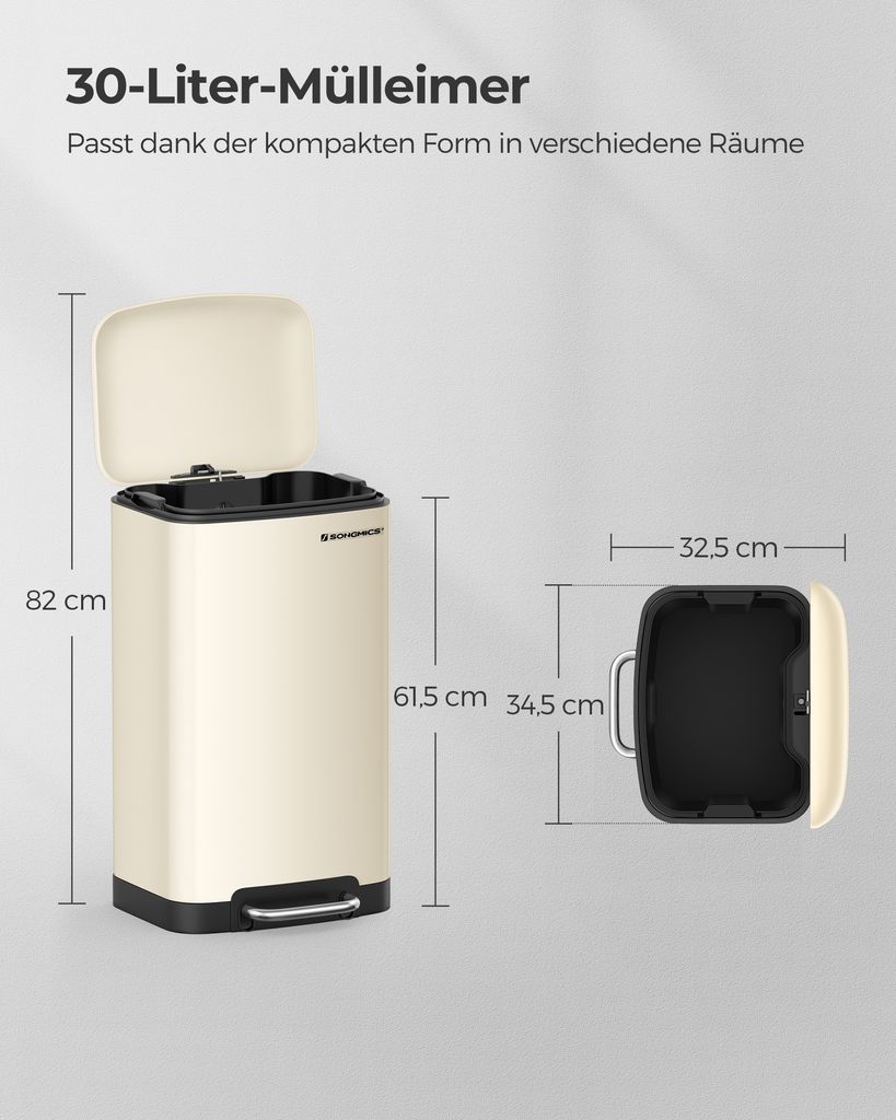 SONGMICS 30L Treteimer für Küche, cremeweiß