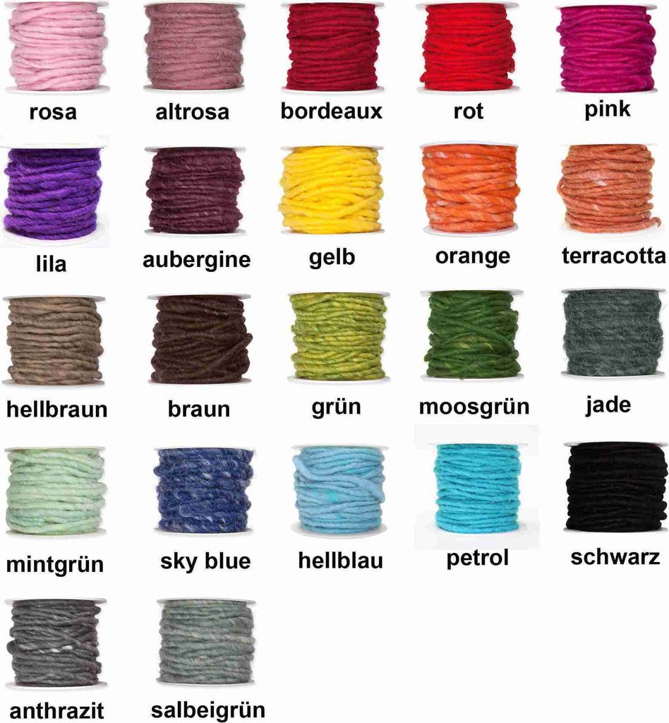 10m Wollschnur mit Juteseele Wollband Wolle Dekowolle Filzkordel D ca. 5mm, Farbe:altrosa
