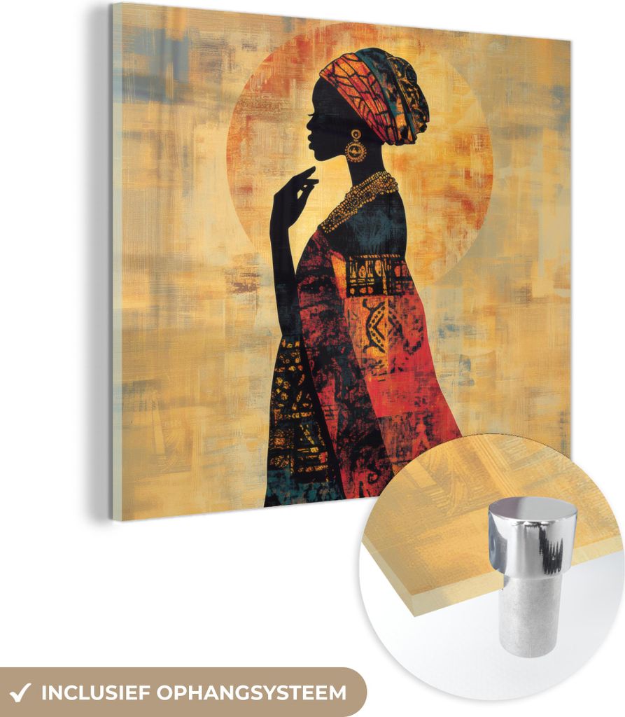 MuchoWow Glasbilder - Bilder auf Wandbild - Foto auf Glas Frau - Scherenschnitt - Muster - Verschnörkelt 40x40 cm Wanddekoration aus Glas - Acrylg...