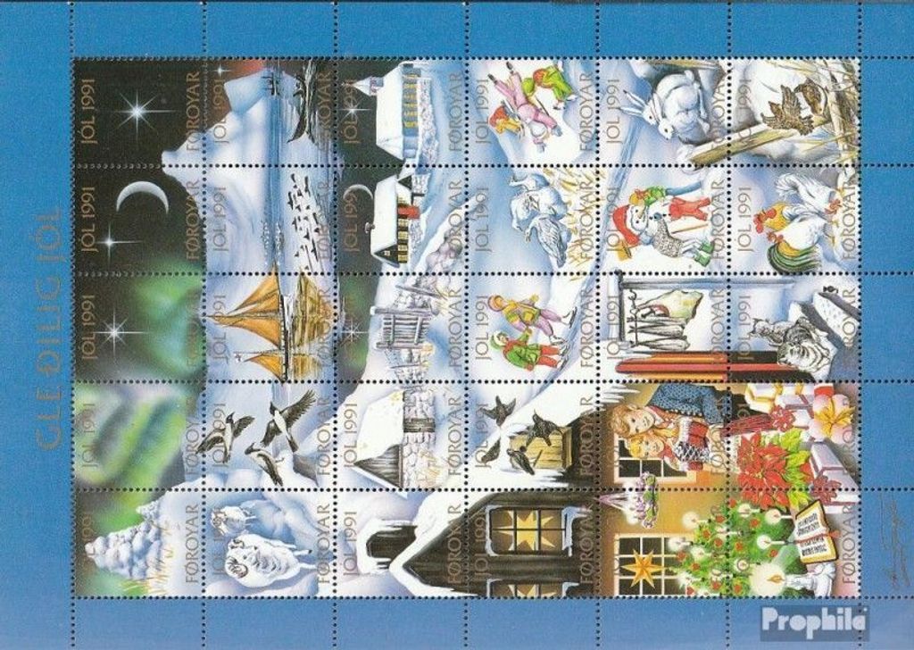 Briefmarken Dänemark - Färöer 1991 Mi Kleinbogen Vignette postfrisch Weihnachtsmarken