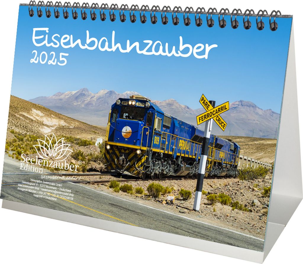 Eisenbahnzauber DIN A5 Tischkalender für 2025 Eisenbahn Lok Schienen - Seelenzauber
