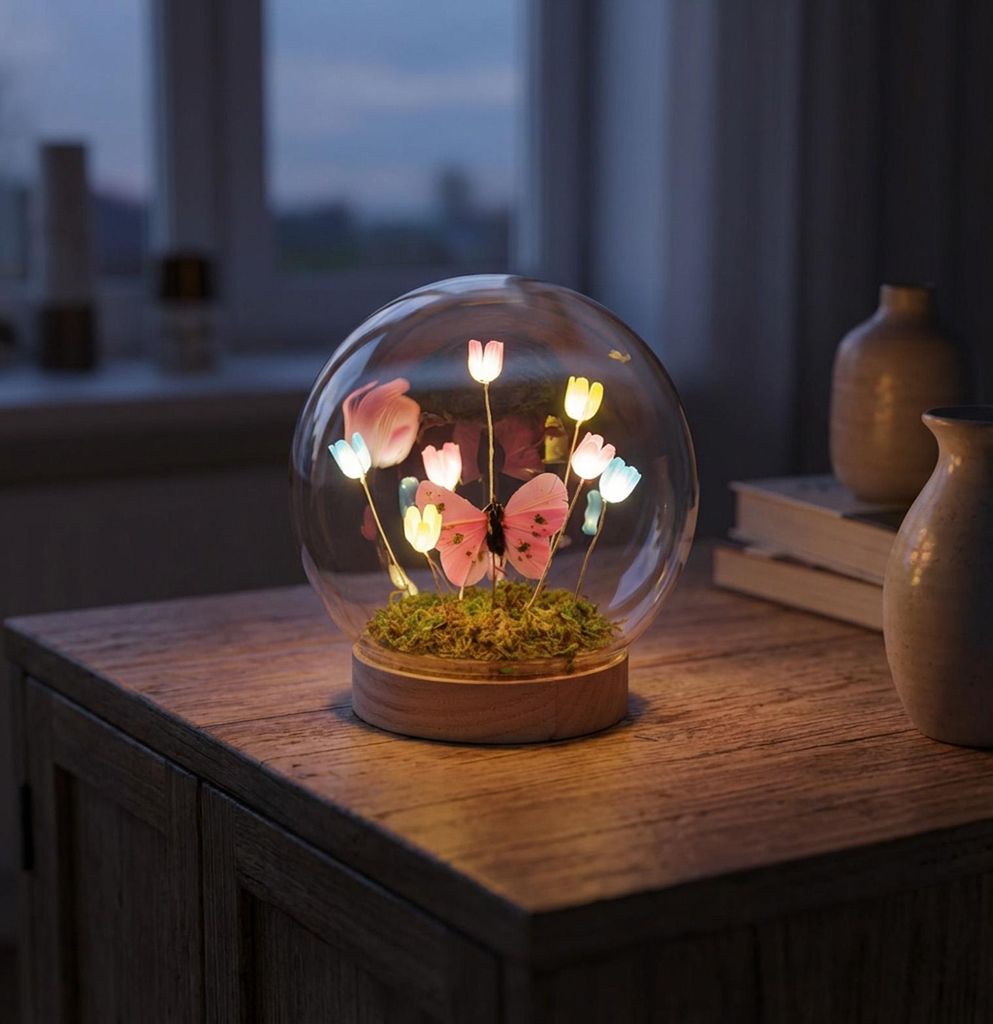 formano LED Deko Kugel Blumen Schmetterling Glaskugel mit