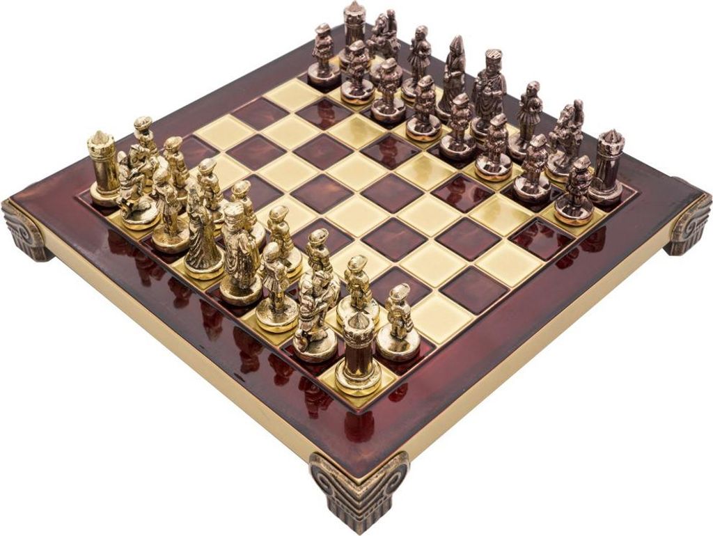 Manopoulos Byzantinisches Schach 20cm Erhöhtes Brett Rot-Gold Ornate Figuren