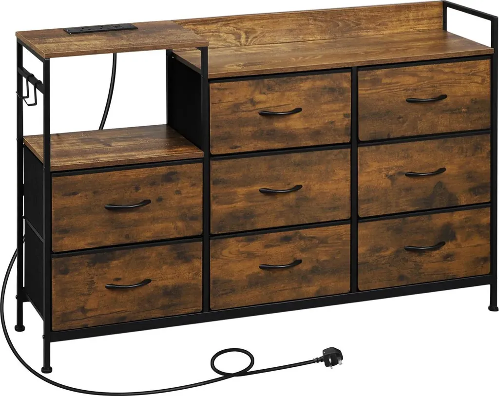 Commode 8 Tiroirs en Tissu Rouge Bordeaux - Structure Métal - 132x88x30cm