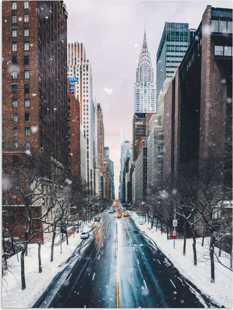 MuchoWow Poster New York - Schnee - Manhattan - Winter - Straße 30x40 cm - Wandplakat - Poster Kinderzimmer