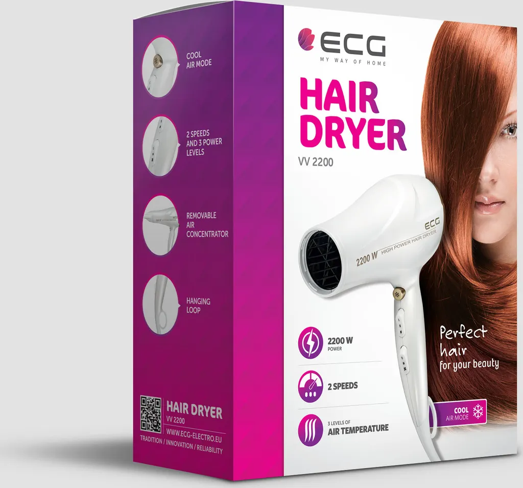 Sèche-cheveux ECG à ionisation - 3 niveaux de chaleur et écran LED