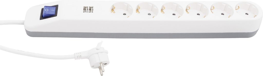 REV Steckdosenleiste ICE 6-fach mit Schalter und 2x USB 1,4 m weiß O44-55