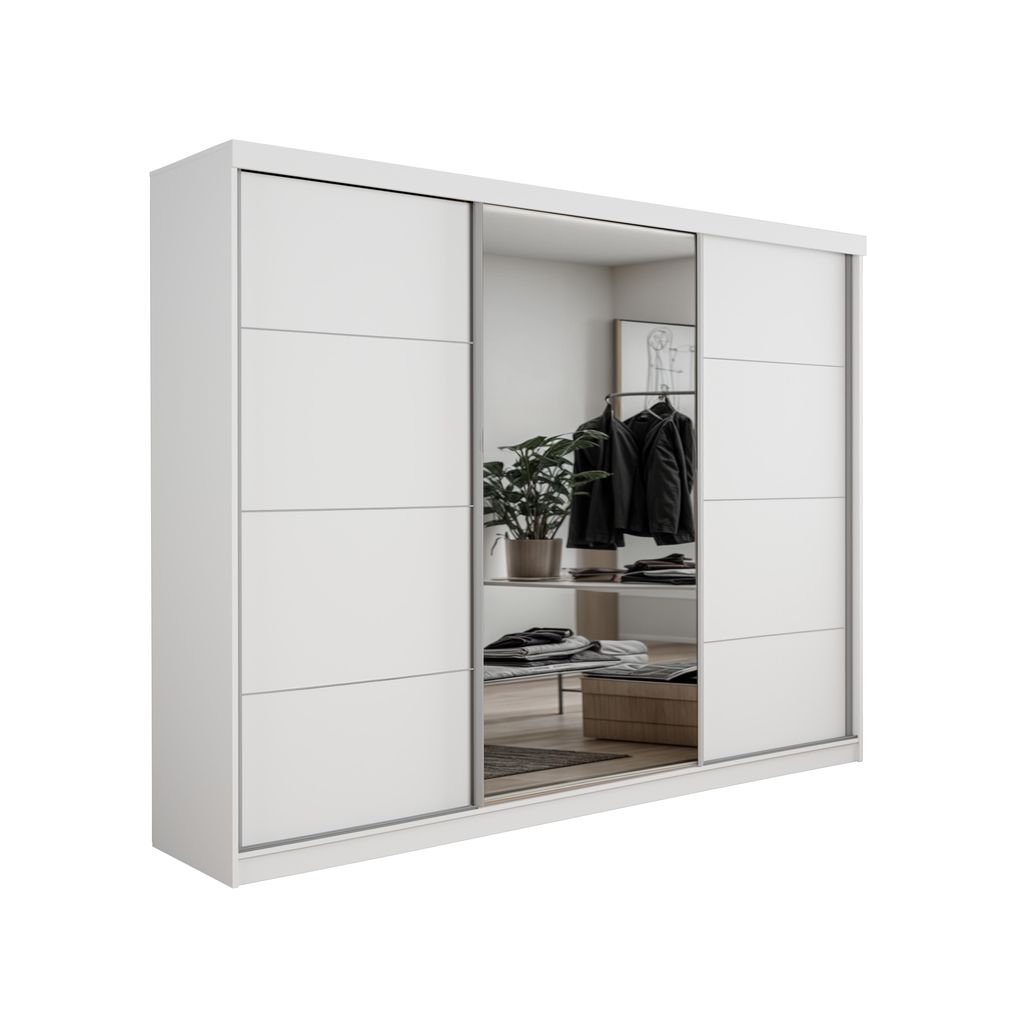 Schiebetürenschrank 250 cm breit mit Spiegel, 3 Türen und Produktbild 