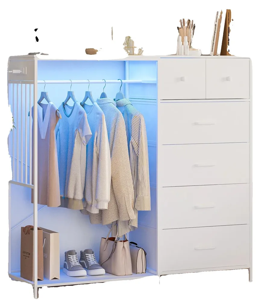 Meuble de Rangement Blanc avec 4 Tiroirs en Tissu et Cadre Métal Stable