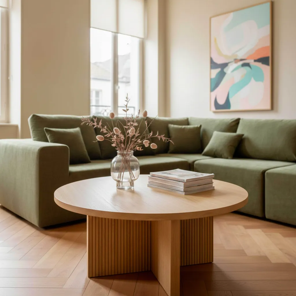 Table basse bois clair 80 cm style scandinave avec pieds compas chic