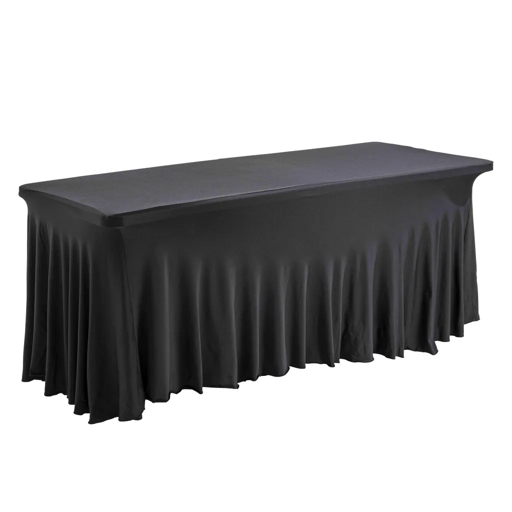 Table pliante 8 places avec nappe drapée noire Oviala pour réception