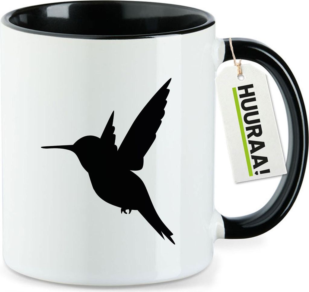 Huuraa Kaffeetasse Kolibri Silhouette 330ml Schwarz Keramik Kaffeebecher Geschenkidee