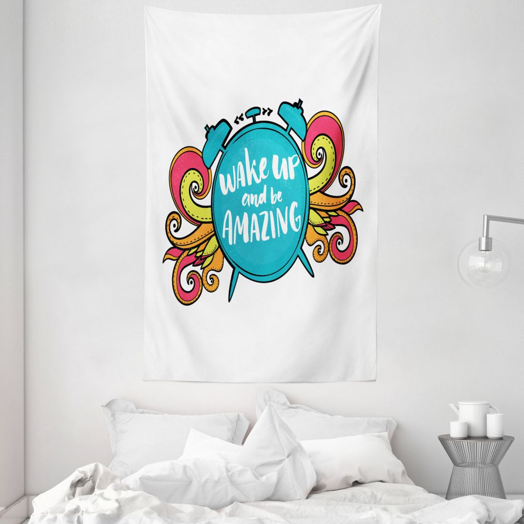 ABAKUHAUS Zitat Wandteppich und Tagesdecke, Wach auf und sein Text aus Weiches Mikrofaser Stoff Waschbar ohne Verblassen Digitaldruck, 140 x 230 cm...
