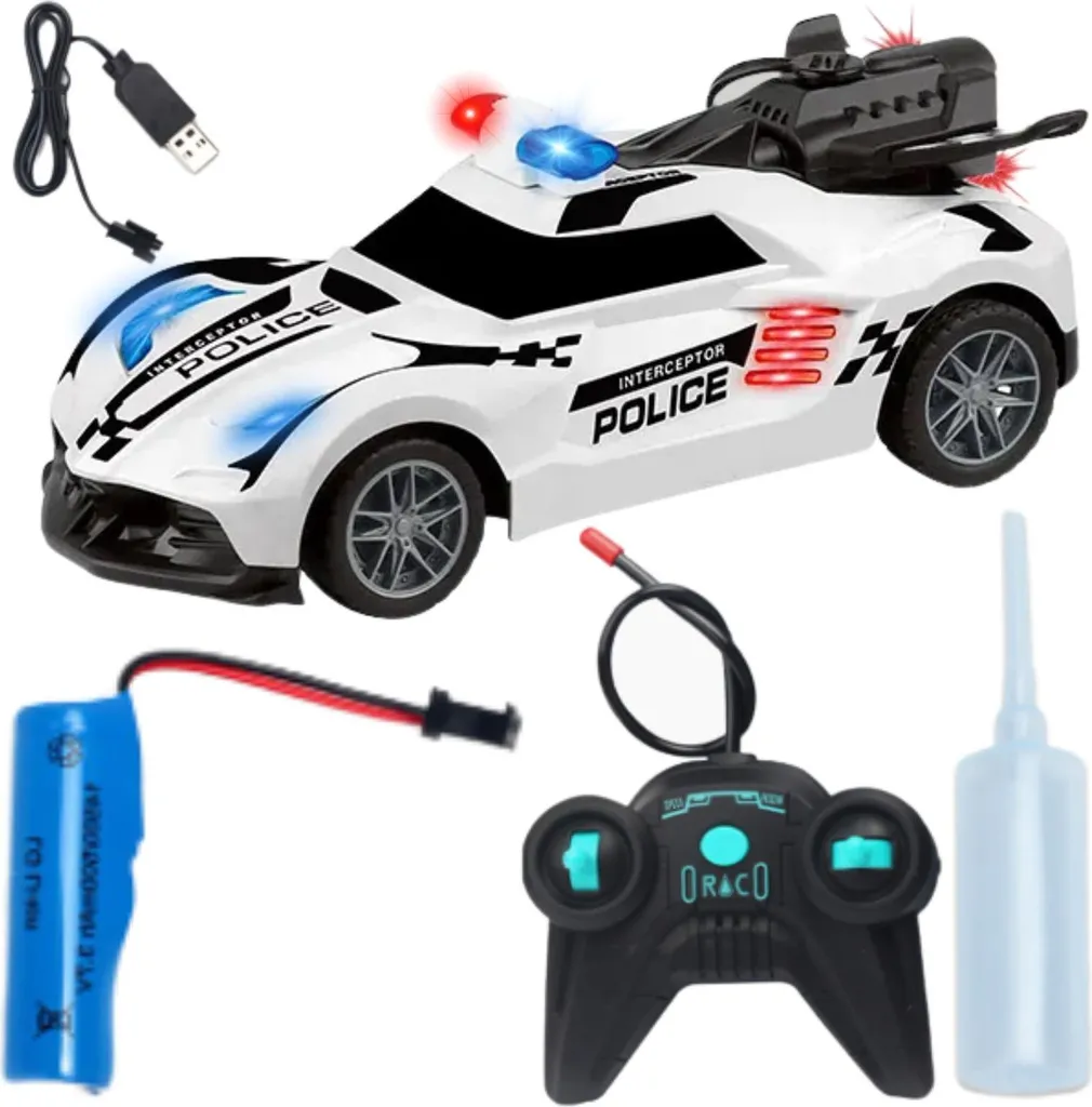 Voiture de Police Télécommandée Fumigène avec Lumières LED Intenses