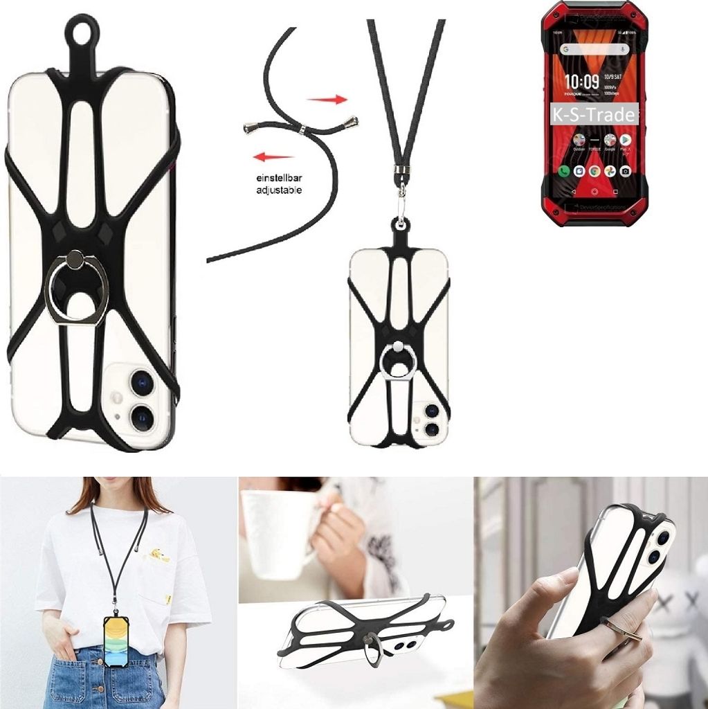 K-S-Trade 3in1 Handykette Handyband Handykordel Halsband Smartphone-Ring Handy-Ring kompatibel mit Kyocera Torque 5G Fingerhalterung Handyring