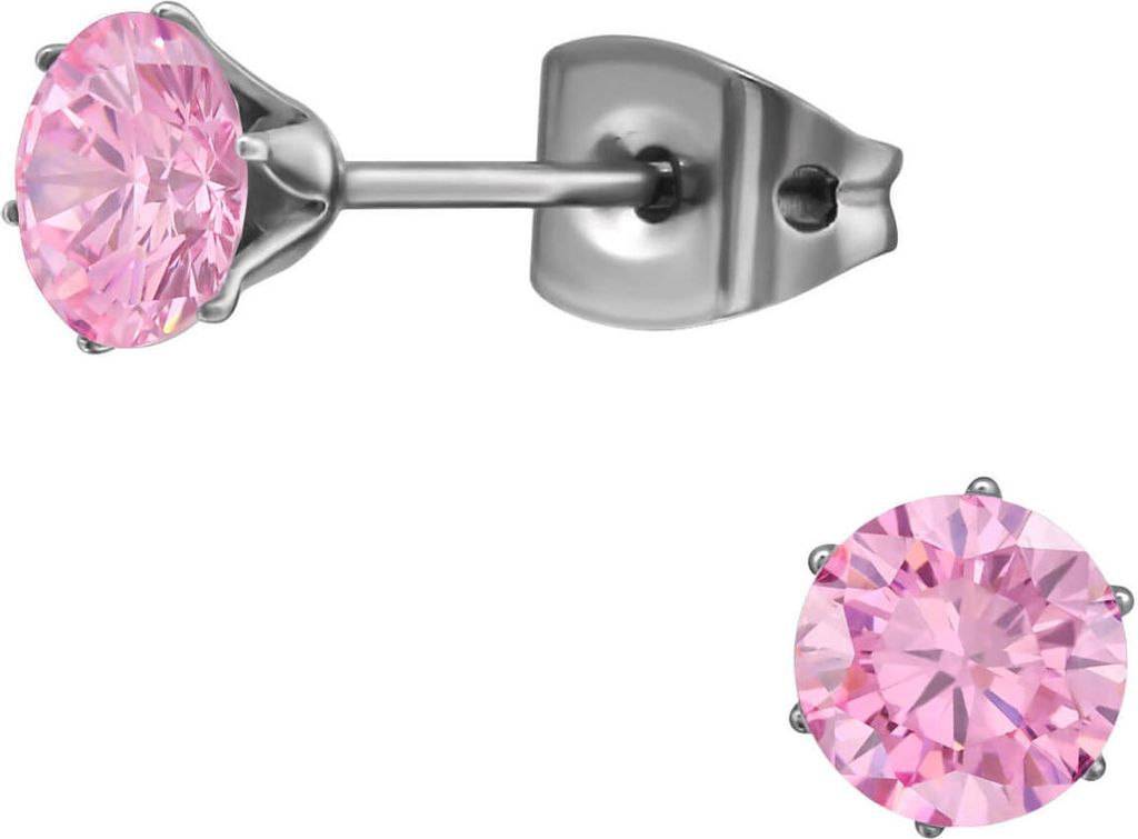 Titan Ohrringe Ohrstecker mit Zirkonia in verschiedenen Farben Größe - 5 mm Farbe - Pink