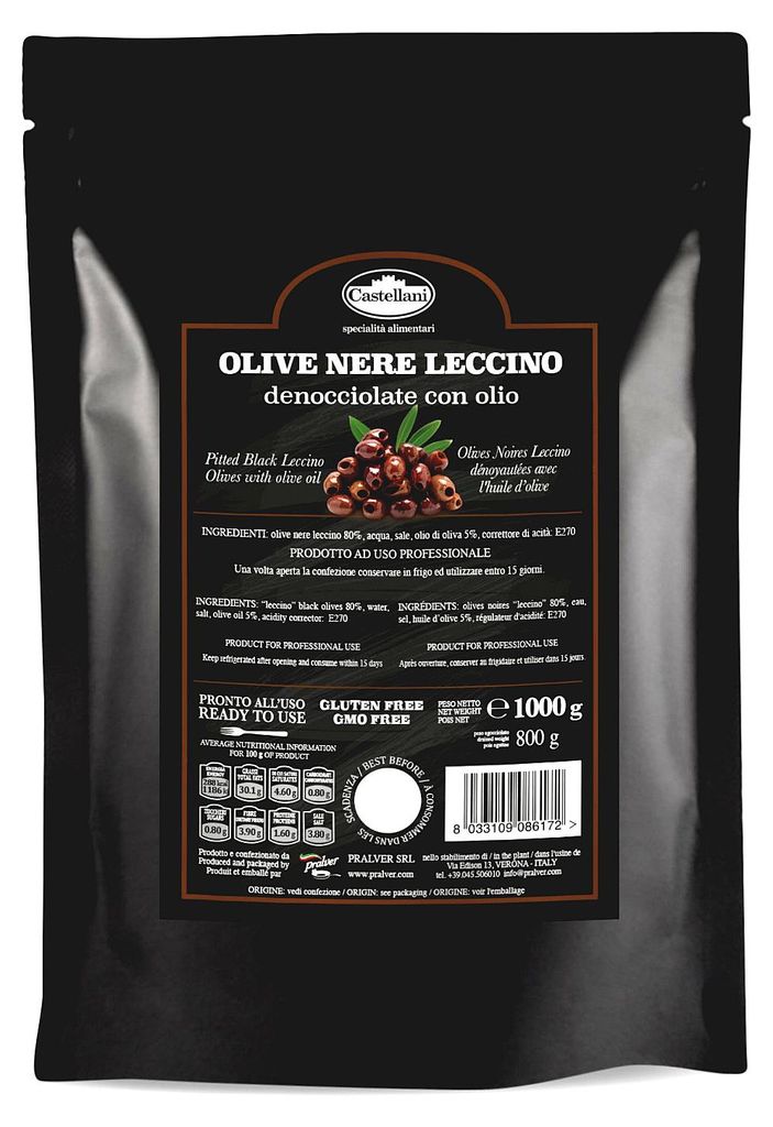 Castellani - Entsteinte Oliven Leccino in Olivenöl - 1 kg Beutel italienische Oliven ohne Stein