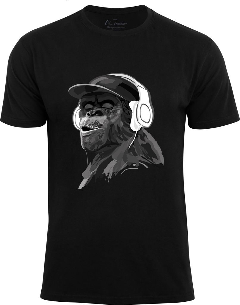 Cotton Prime T-Shirt mit Affenmotiv - Monkey mit DJ-Kopfhörer S schwarz