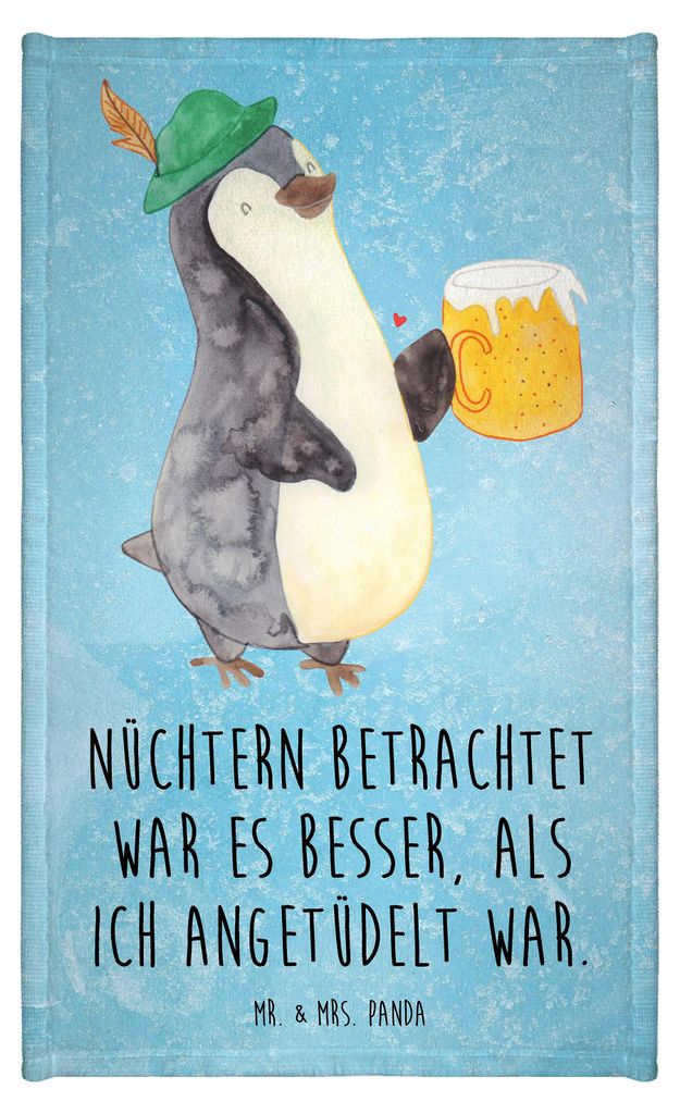 Mr. & Mrs. Panda Handtuch Pinguin Bier - Eisblau - Geschenk, , Angetüdelt, Feierabend, gäste wc, Frotteetuch, Beschwippst, Gästetuch, Klein, Kle...