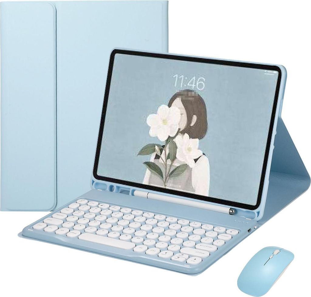 INF Himmelblaue Bluetooth Tastaturhülle mit Maus für Samsung Galaxy Tab A9+ 11 Zoll