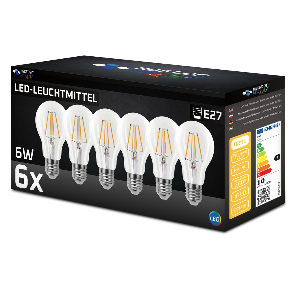 MasterLED E27 A60 Filament 3-Dimm LED - 6W 650lm - Produktbild 