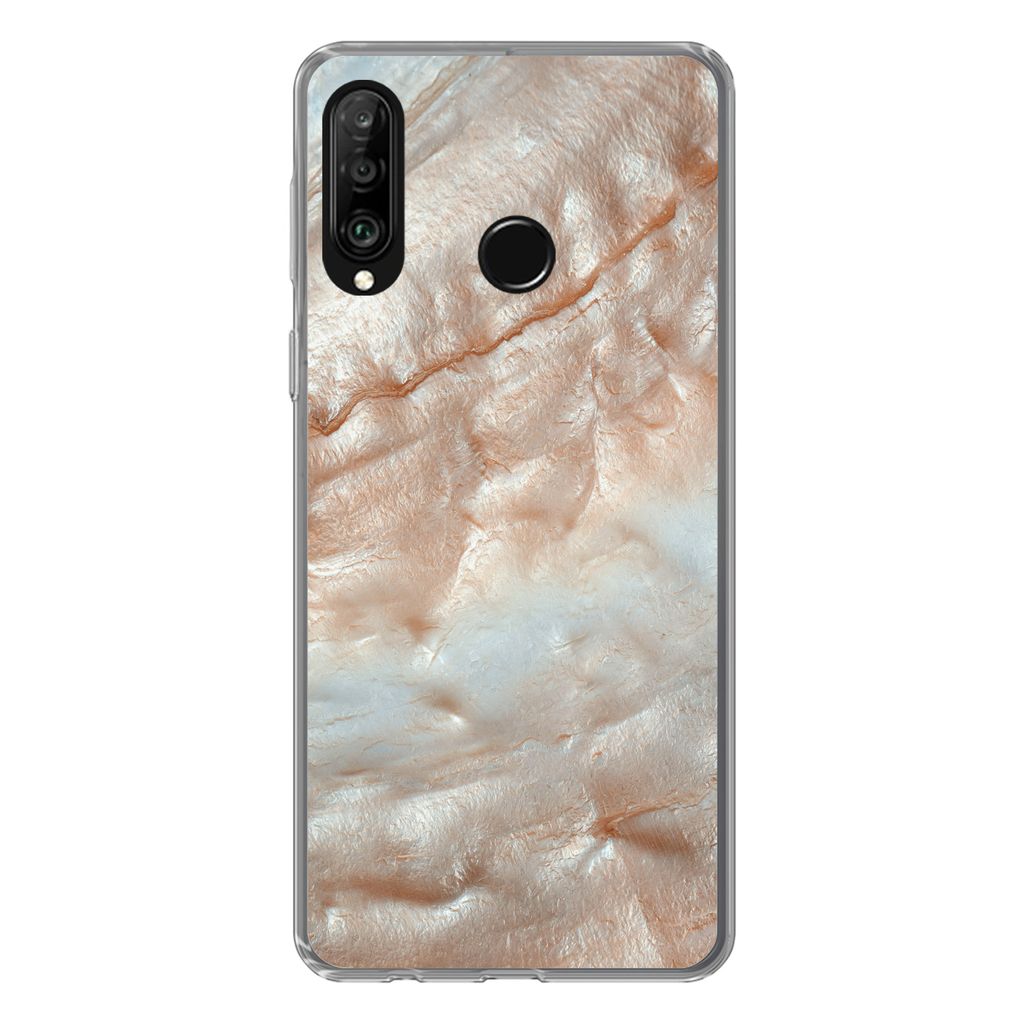 MuchoWow Handyhülle Schutzhülle Hülle für Huawei P30 Lite Mineralien - Naturstein - Perlmutt Silikon Softcase Handy Hülle - Handyhülle