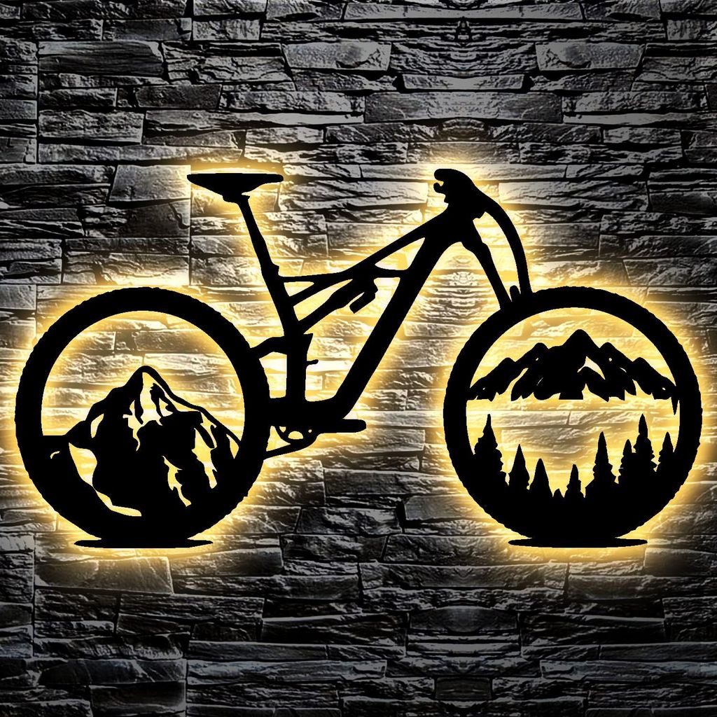 Fahrrad Wald Skyline LED Wandbild Leuchtschild Geschenke Produktbild 1