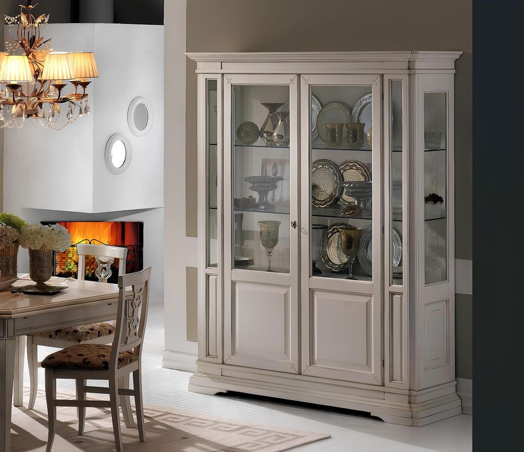 Wohnzimmer Möbel Anrichte Massive Holz Vitrinen Glas Schrank Echtholz Vitrine
