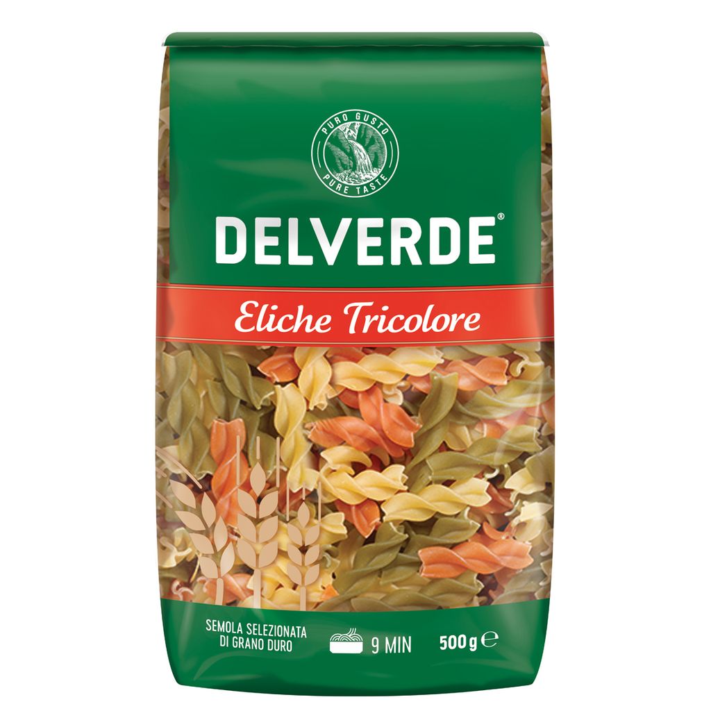 Delverde Eliche tricolore pasta colorata di grano duro 500g Immagine del prodotto 