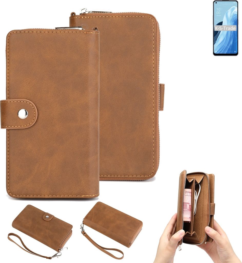 K-S-Trade Handyhülle Schutzhülle kompatibel mit Oppo Reno7 A 5G & Portemonnee Tasche Handytasche Case Etui Geldbörse Wallet braun (1x)