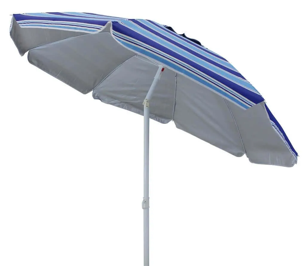 Parasol de plage 2m en polyester Blue Stripes mât aluminium anti-corrosion