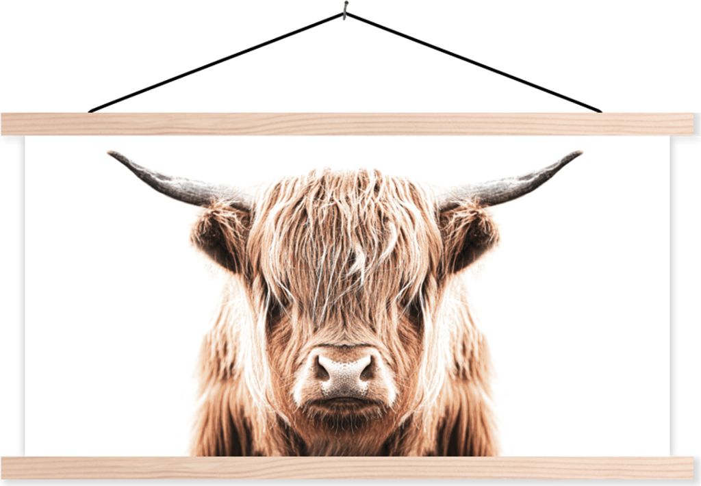 MuchoWow Textilposter Schottisches Hochlandrind - Kuh - Tiere 120x60 cm mit holzfarbenen Rahmen - Klemmleiste