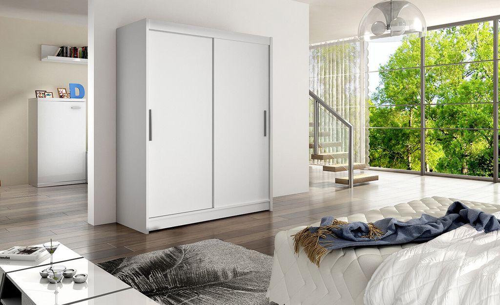 Moderner Kleiderschrank Wanesa – Breite 150 cm, weiß