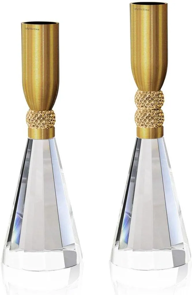 Bougeoir amovible en cristal, support bougie pilier avec socle cuivre