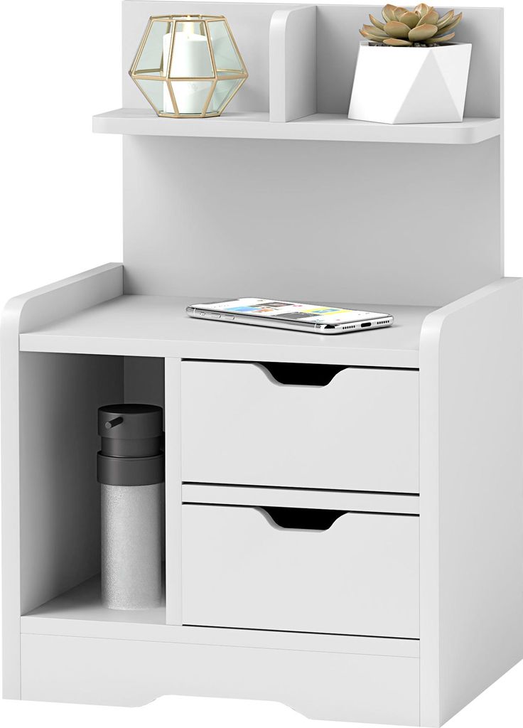 Nachttisch mit 2 Schubladen, offener Ablage, 40x30x60 cm, Weiß