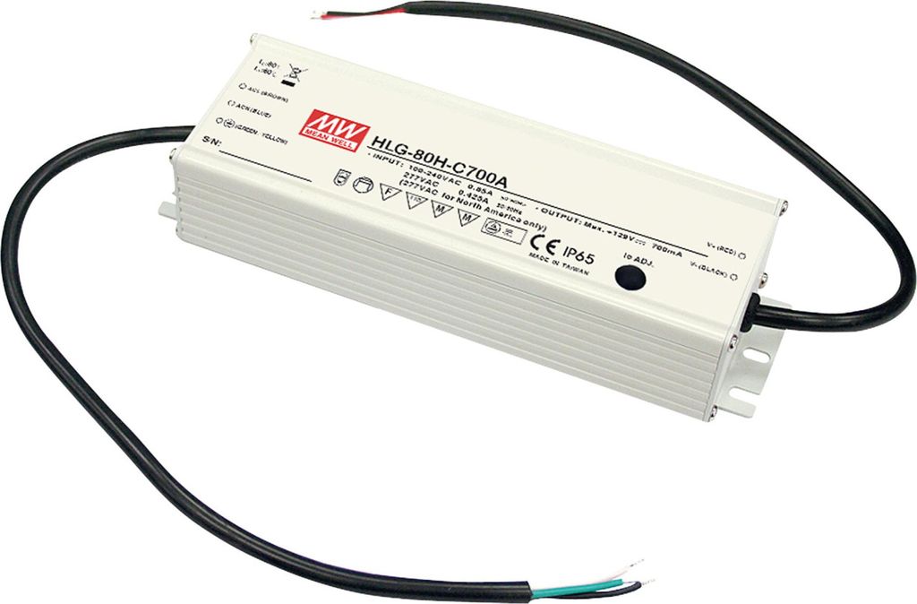 MEANWELL HLG-80H-C700B, AC-DC LED-Installationsnetzteil, Metallgehäuse, IP65 90,3W 1xxV 700mA CC dimm.