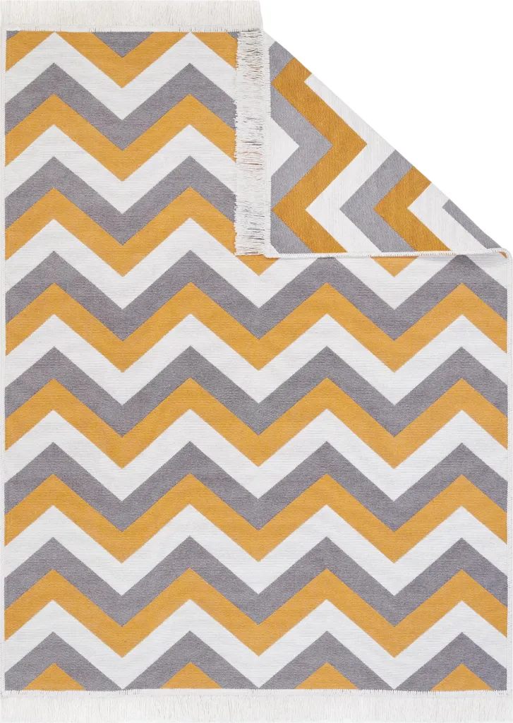 Grand tapis de couloir AZTECA gris orange au style bohème - 80x200 cm