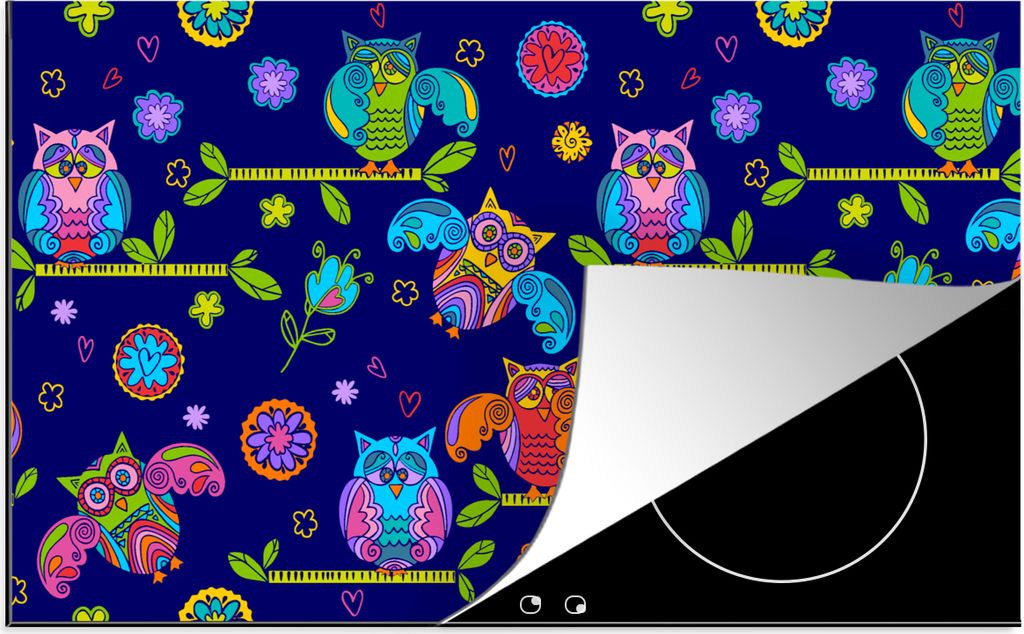 KitchenYeah Herdabdeckplatte Muster - Eule - Äste , 89x51cm, Küche Deko, Glaskeramikfeld Herdabdeckung, Abdeckplatte fùr Kochfeld