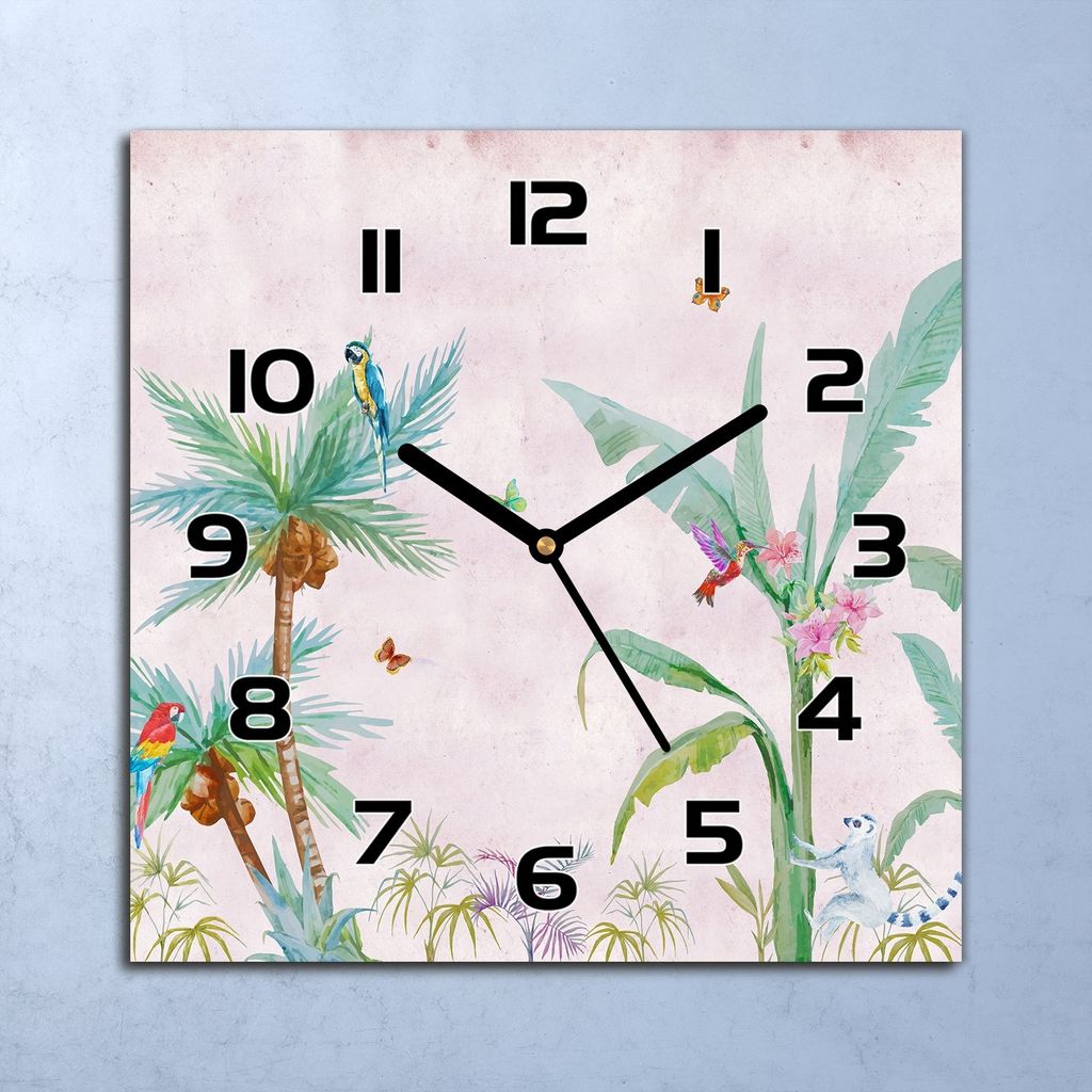 Wanduhr Echt-Glas-Küchenuhr Paradies Dschungel Quarz 30x30 Deko Bilder