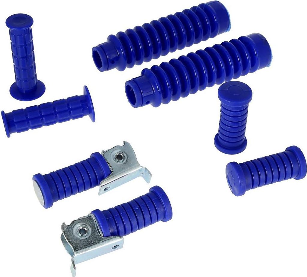 Set: Lenkergriffe + Fußrasten + Faltenbalg in Blau - für Simson S50, S51, S70, S53, S83
