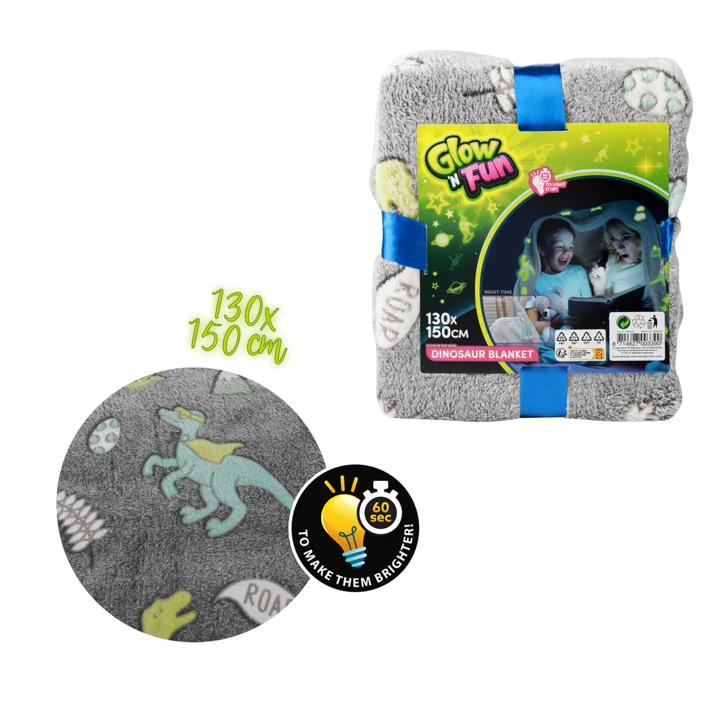 Plaid Enfant Dinosaures Lumineux - Couverture Polaire Fluorescente 130x150