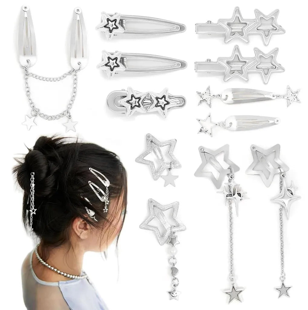 Barrettes étoiles en métal argenté : 10 modèles Y2K punk pour femmes