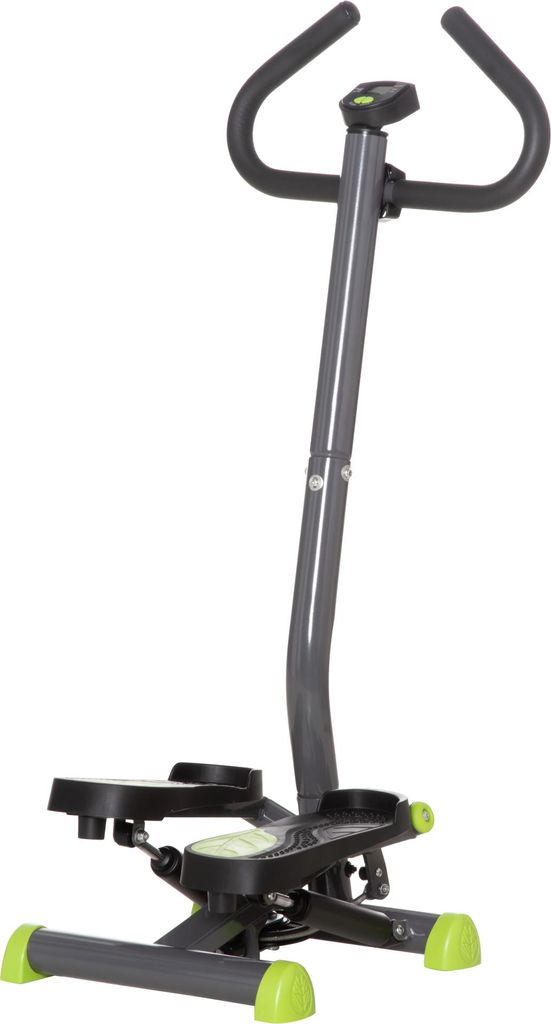 HOMCOM Stepper Fitness Swing Stepper mit LCD-Schirm und Handgriff Hometrainer für Zuhause bis 100 kg Stahl ABS Grau+Grün 55 x 44 x 108 cm