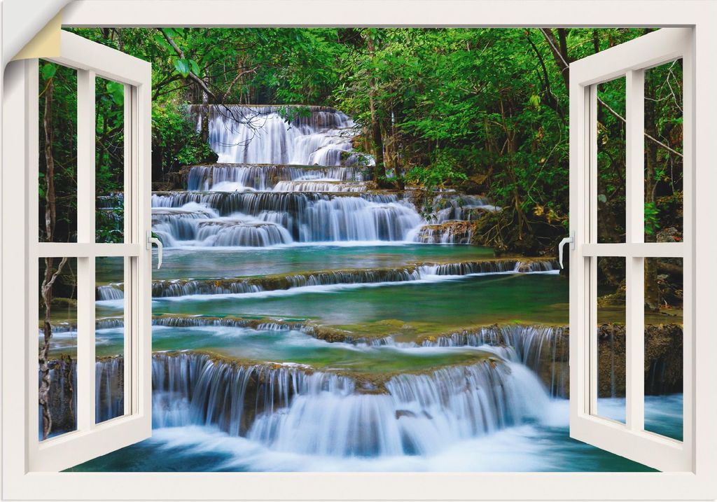 ARTland Wandbild, selbstklebend Fensterblick Wasserfall - weiß Größe: 70x50 cm