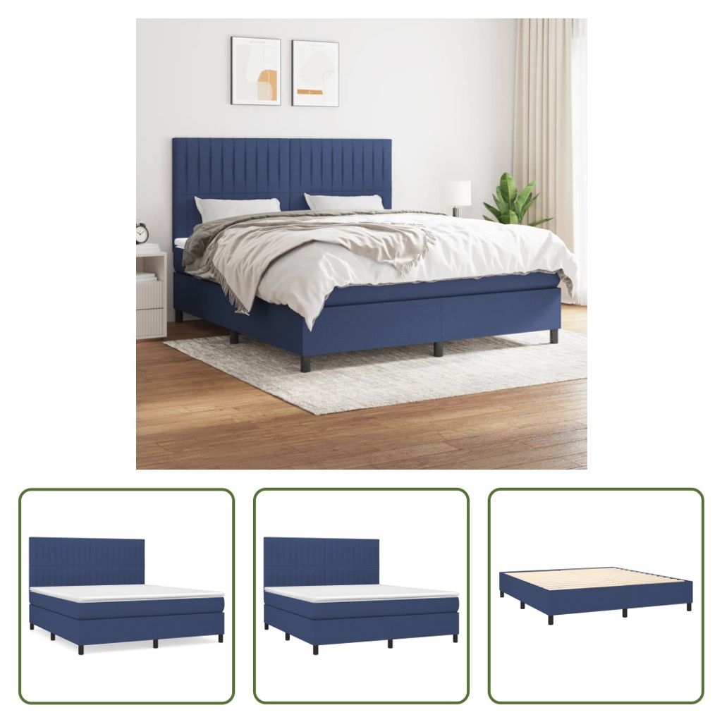 The Living Store Boxspringbett mit Matratze Blau 160x200 cm Stoff