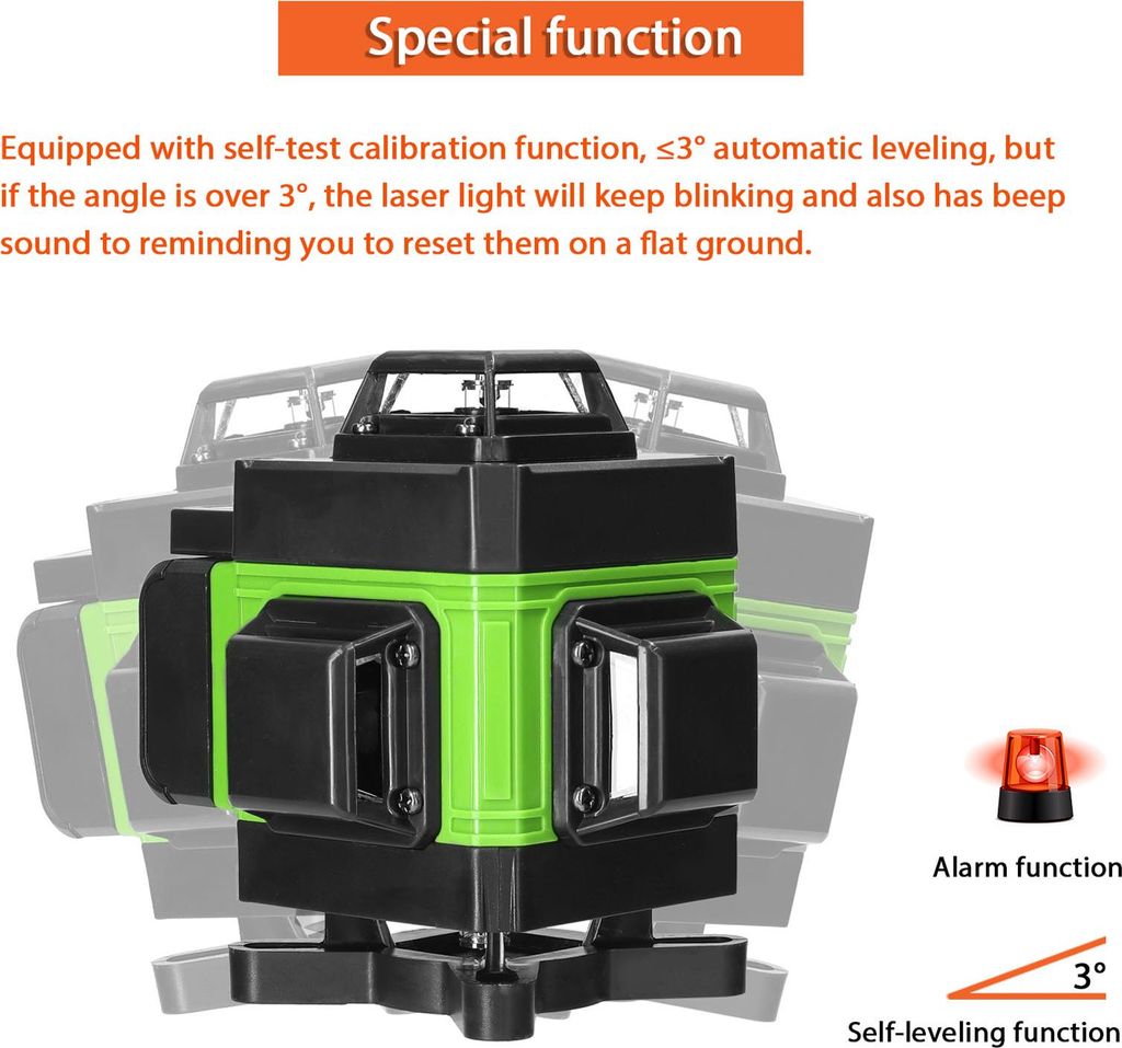 KKMOON Multifunktional 4D 16 Zeilen Laserpegel 3 ° Selbstniveau-Maschine USB-wiederaufladbare Lithium-Batterie-Leveling-Tool mit vertikaler horizo...