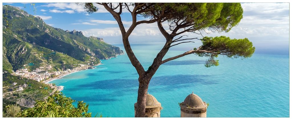 Wallario Wandbild aus Acryl, 200 x 80 cm, freischwebende Optik - Italienische Küste